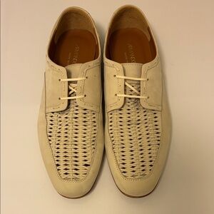 Men's Beige Woven Leather Slip-Ons